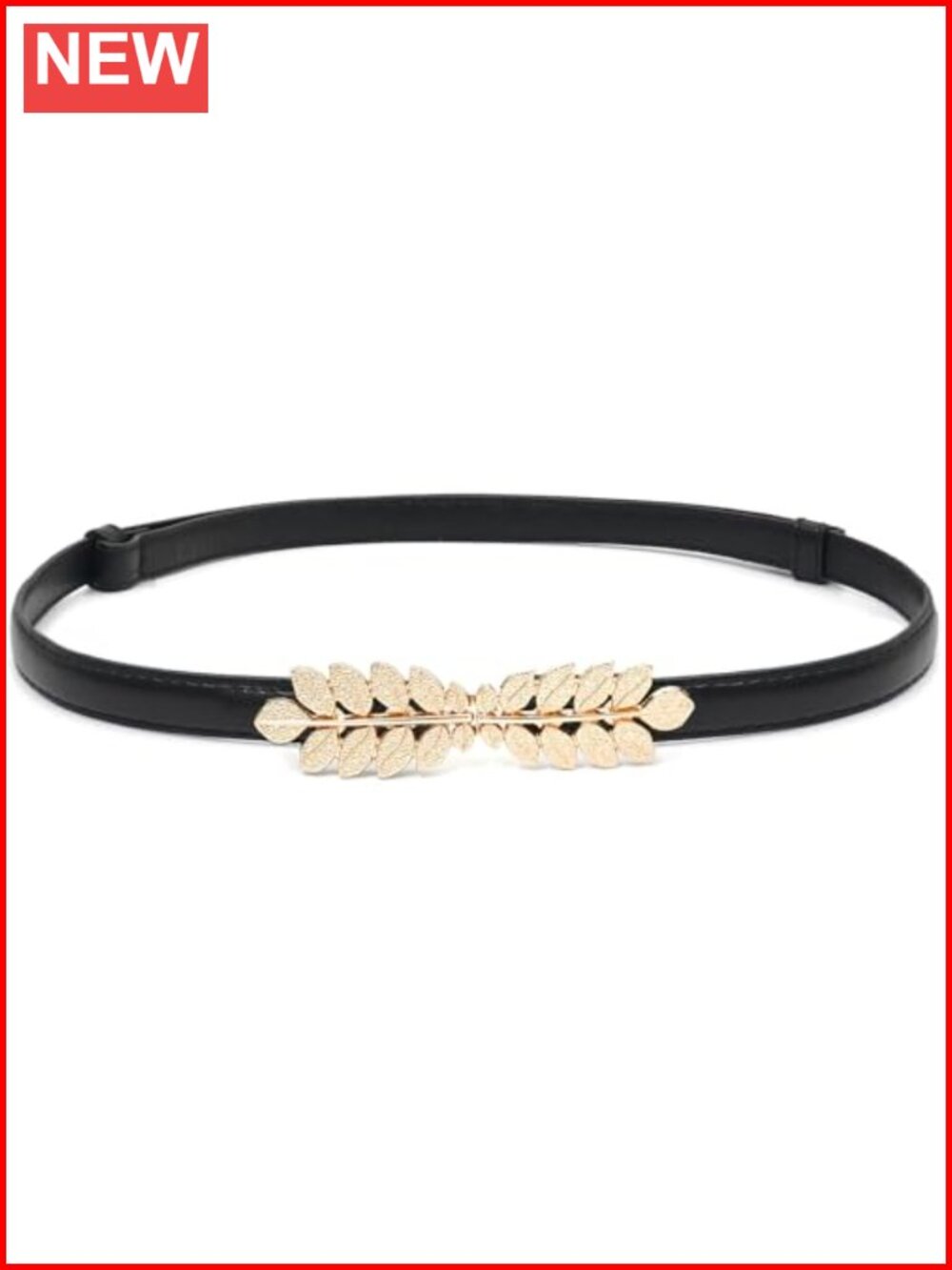Skinny PU Leather Waist Belt with Gold Buckle Thin Belt for Dresses